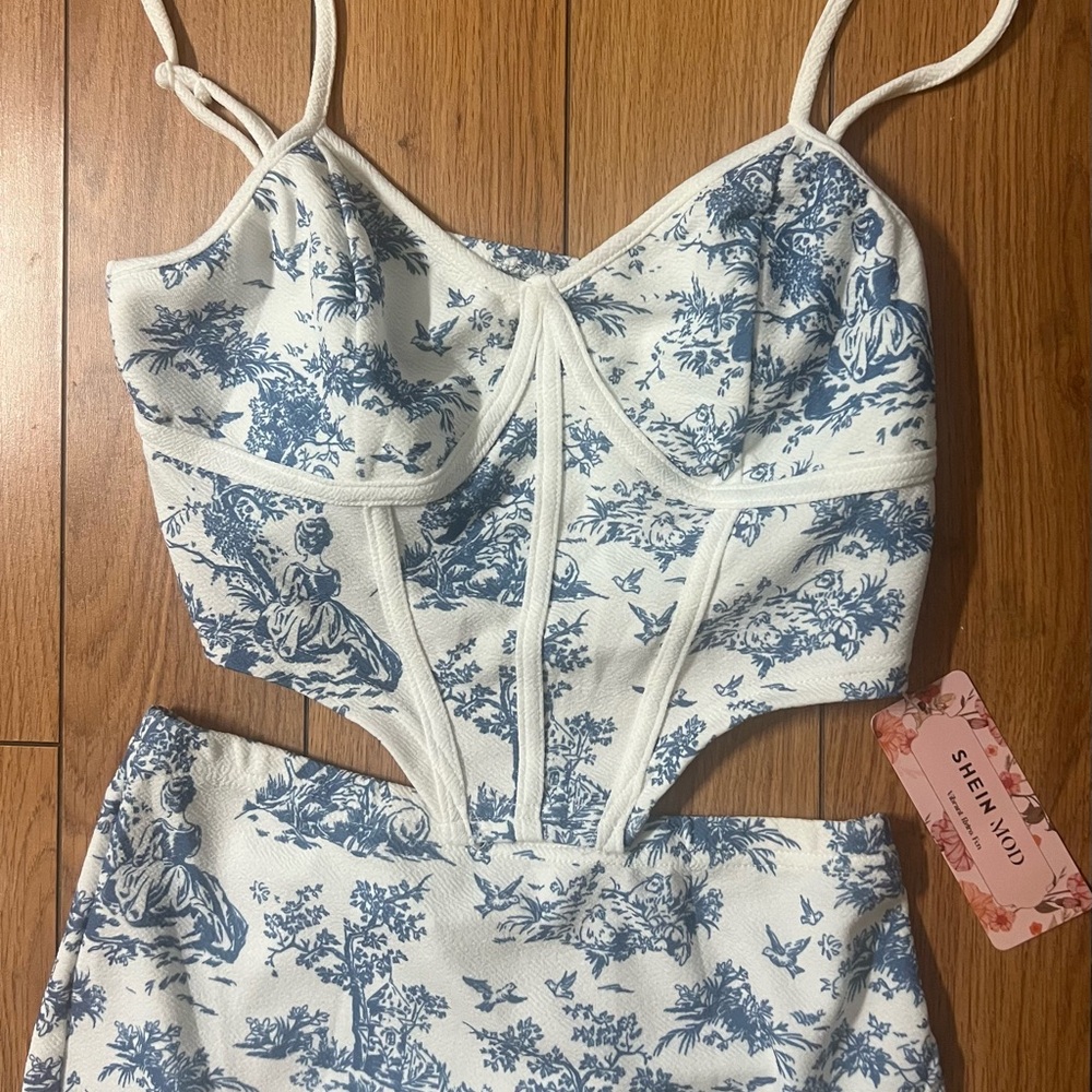 SHEIN White and Blue Women's Top